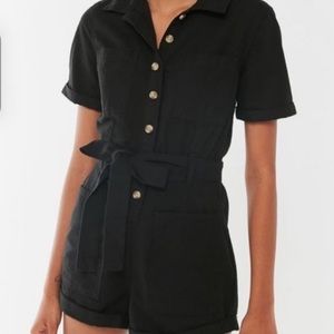 Urban Outfitters Black Coverall Tie Waist Utility Shorts Jumpsuit